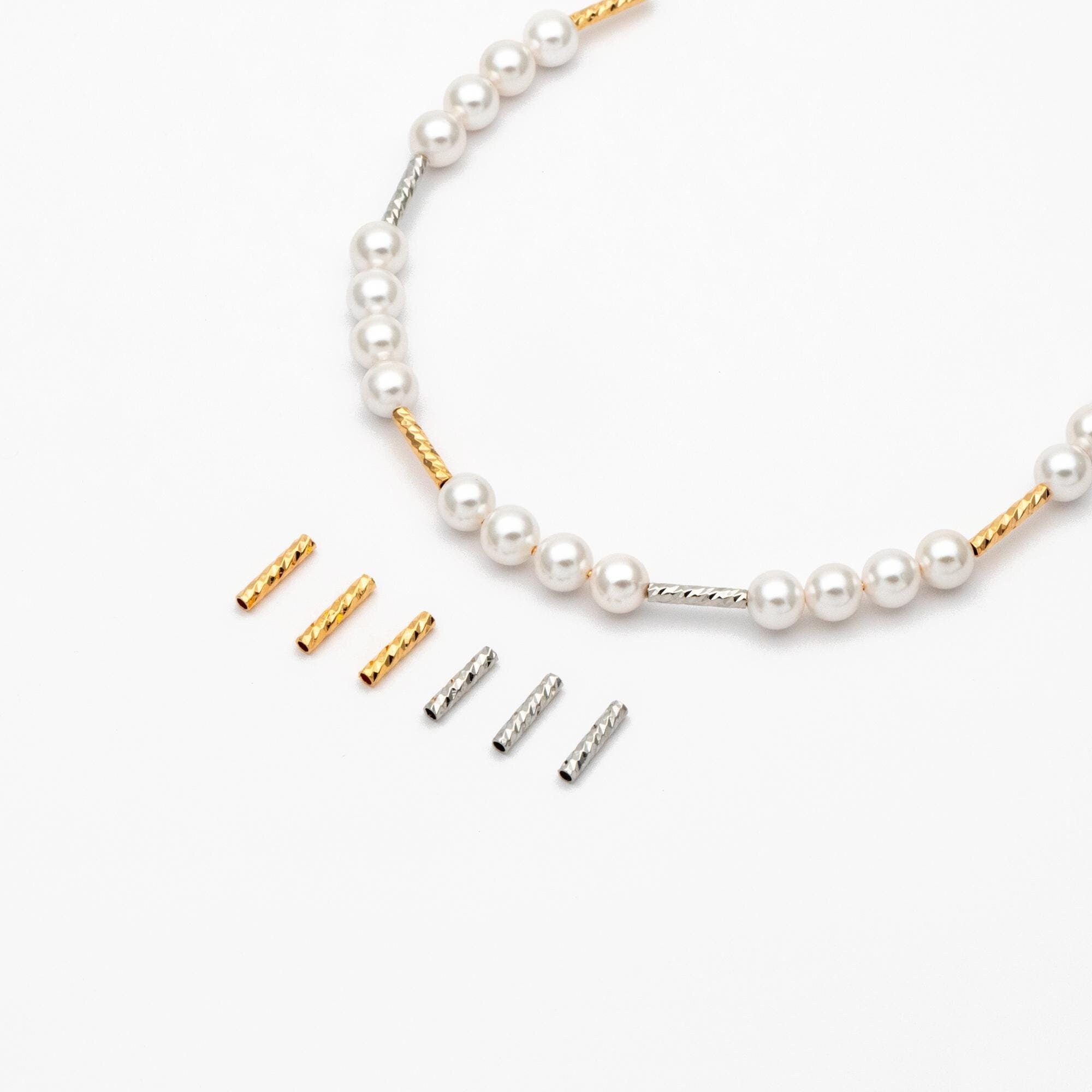 50pcs Gold/ Silver Tube Beads 10x2mm, Gold/ Rhodium plated Brass, Straight Tube Spacers (GB-2699)